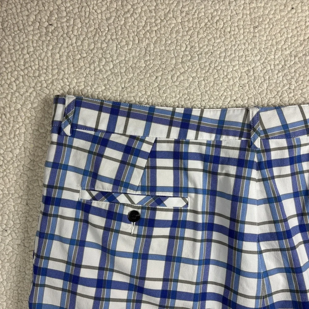 adidas Golf Shorts Men's 40 XL Blue White Plaid Performance Flat Front Bermuda